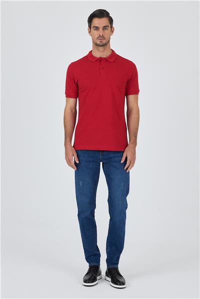 Açık Kırmızı Polo Yaka Kısa Kol Cepsiz Slim Fit Classic Pamuklu Tişört 1011250177
