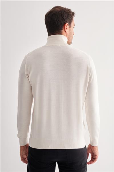 Krem Balıkçı Yaka Cepsiz Comfort Fit Classic Yünlü Triko Kazak 1012255004
