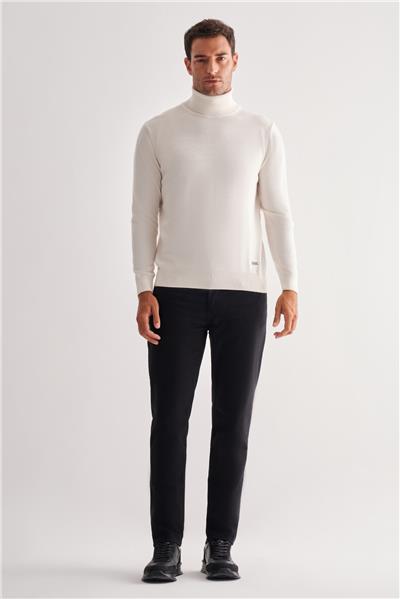 Krem Balıkçı Yaka Cepsiz Comfort Fit Classic Yünlü Triko Kazak 1012255004
