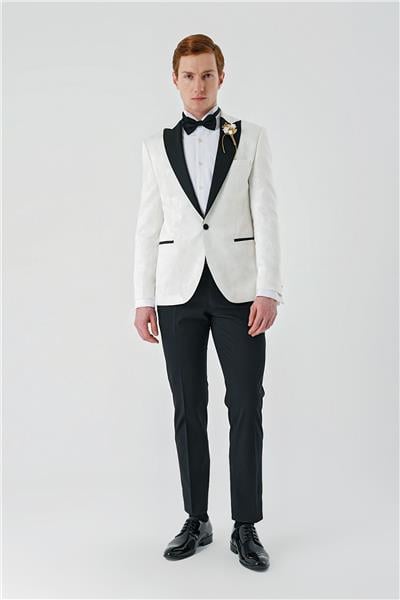 Açık Krem Çıkarılabilir Kırlangıç Yaka Likralı 6 Drop Slim Fit Smokin Damatlık 1001240204