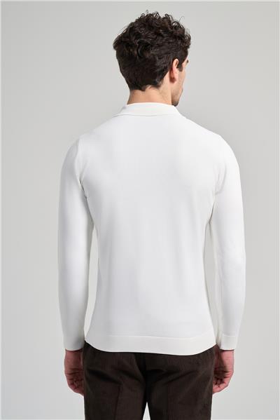 Açık Krem Polo Yaka Düz Casual Pamuklu Slim Fit Triko 1012245250