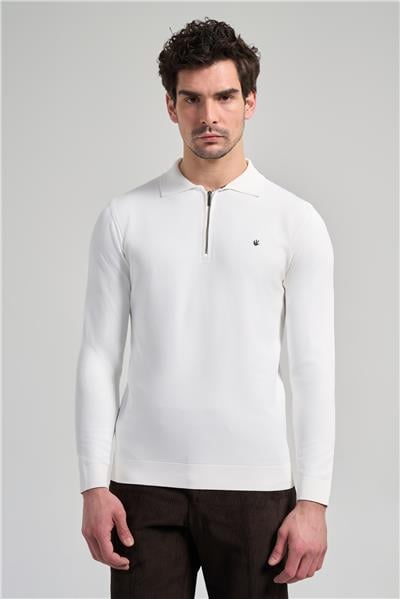 Açık Krem Polo Yaka Düz Casual Pamuklu Slim Fit Triko 1012245250