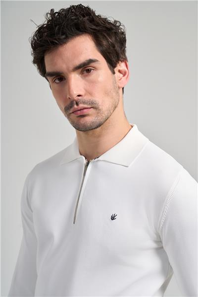 Açık Krem Polo Yaka Düz Casual Pamuklu Slim Fit Triko 1012245250