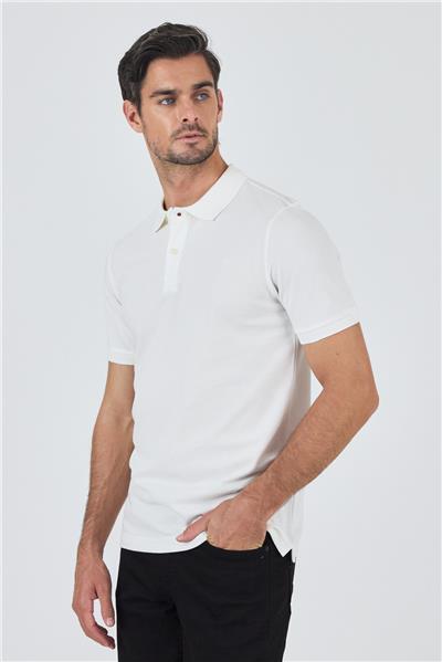 Krem Rengi Polo Yaka Kısa Kol Cepsiz Slim Fit Classic Pamuklu Tişört 1011250177