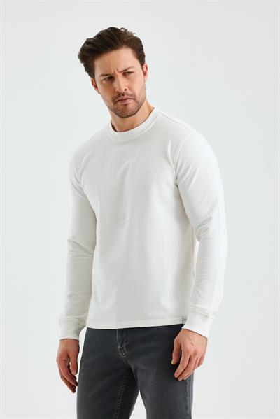 Uzun Kol Düz Örme Bisiklet Yaka Cepsiz Pamuklu Sweatshirt 1013245152