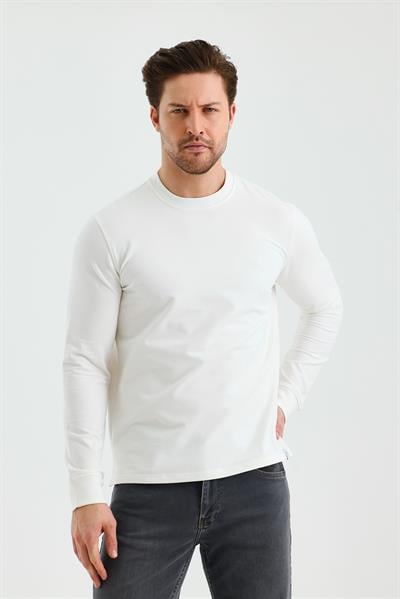 Uzun Kol Düz Örme Bisiklet Yaka Cepsiz Pamuklu Sweatshirt 1013245152