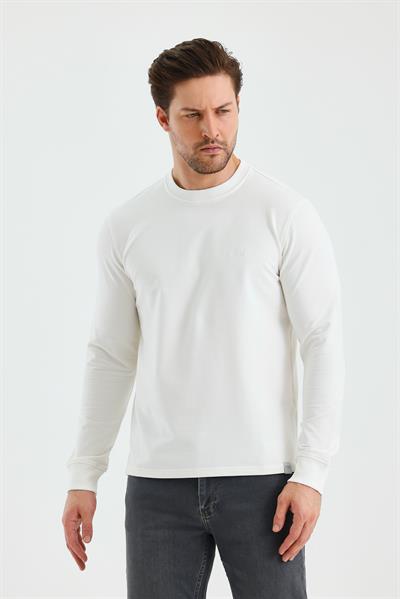 Uzun Kol Düz Örme Bisiklet Yaka Cepsiz Pamuklu Sweatshirt 1013245152