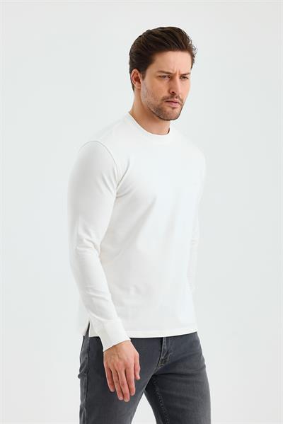 Uzun Kol Düz Örme Bisiklet Yaka Cepsiz Pamuklu Sweatshirt 1013245152