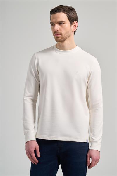 Açık Krem Uzun Kol Düz Örme Bisiklet Yaka Cepsiz Pamuklu Sweatshirt