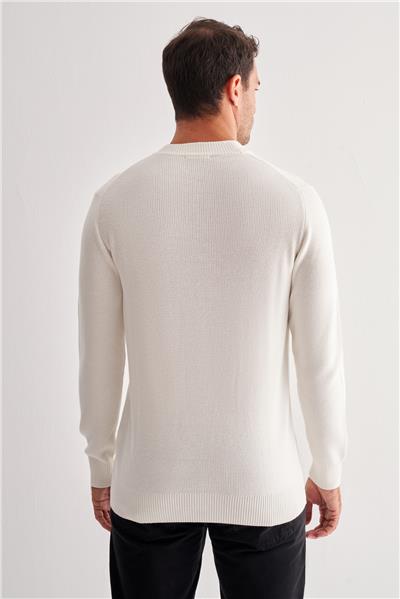 Krem Rengi Yarım Balıkçı Yaka Uzun Kol Cepsiz Comfort Fit Casual Pamuklu Triko Kazak 1012255203