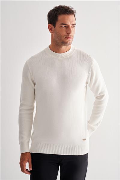 Krem Rengi Yarım Balıkçı Yaka Uzun Kol Cepsiz Comfort Fit Casual Pamuklu Triko Kazak 1012255203