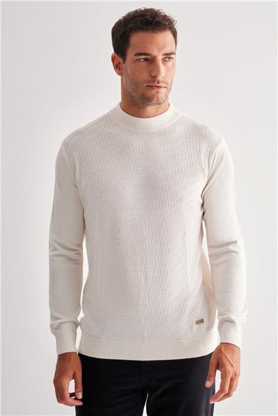 Açık Krem Yarım Balıkçı Yaka Uzun Kol Cepsiz Comfort Fit Classic Yünlü Triko Kazak 1012255209