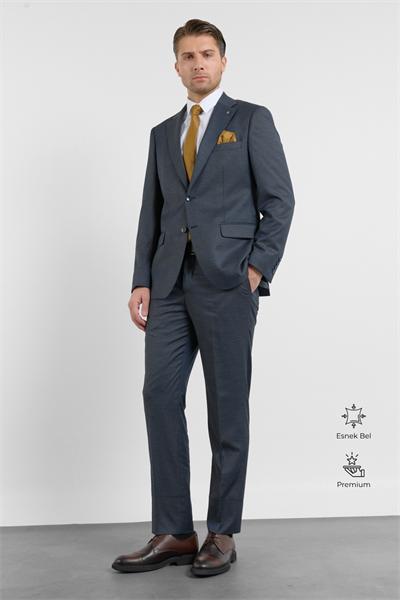 Lacivert Mono Yaka Esnek Bel 6 Drop Comfort Fit Tam Astar Esnek Takım Elbise 1001260152