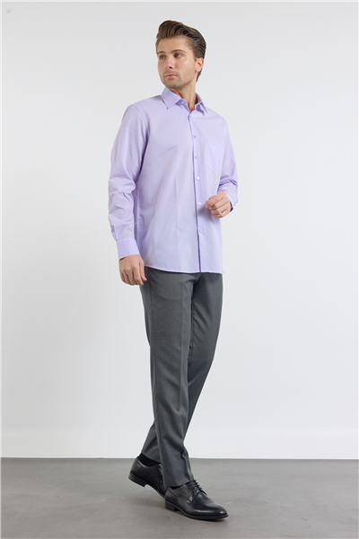 Açık Lila Sert Yaka Uzun Kol Easy To Iron Comfort Fit Pamuklu Gömlek 1004255182