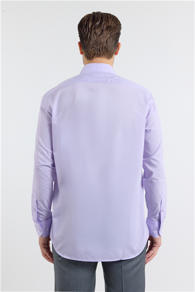 Açık Lila Sert Yaka Uzun Kol Easy To Iron Comfort Fit Pamuklu Gömlek 1004255182