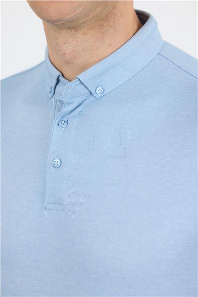 Açık Mavi Kısa Kol Düz Suprem Polo Yaka Cepsiz Pamuklu Casual Slim Fit Tişört 1011250160_603