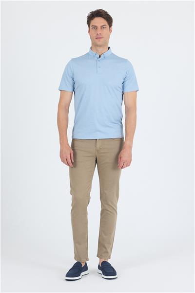 Açık Mavi Kısa Kol Düz Suprem Polo Yaka Cepsiz Pamuklu Casual Slim Fit Tişört 1011250160_603