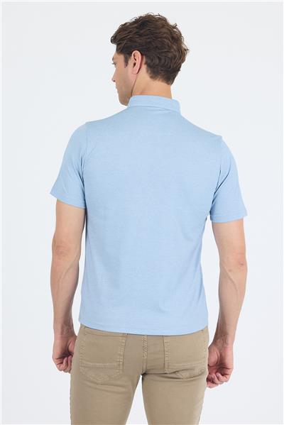 Açık Mavi Kısa Kol Düz Suprem Polo Yaka Cepsiz Pamuklu Casual Slim Fit Tişört 1011250160_603