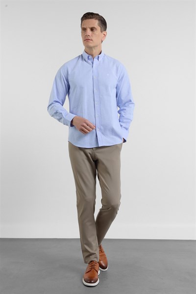 Mavi Oxford Düğmeli Yaka Uzun Kol Cepsiz Slim Fit Pamuklu Gömlek 1004260182