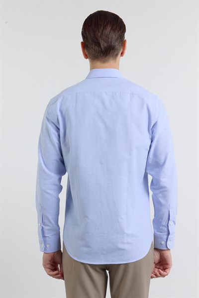 Mavi Oxford Düğmeli Yaka Uzun Kol Cepsiz Slim Fit Pamuklu Gömlek 1004260182