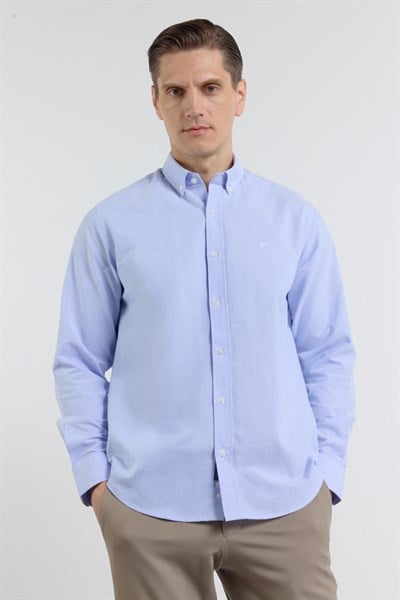 Mavi Oxford Düğmeli Yaka Uzun Kol Cepsiz Slim Fit Pamuklu Gömlek 1004260182