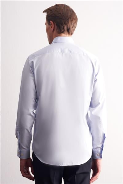 Açık Mavi Yarım İtalyan Yaka Saten Uzun Kol Premium Slim Fit %100 Pamuk Gömlek 1004255195