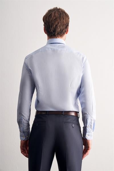 Açık Mavi Yarım İtalyan Yaka Uzun Kol Easy To Iron Slim Fit Pamuklu Gömlek 1004255301