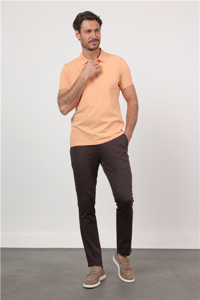 Açık Somon Polo Yaka Kısa Kol Cepsiz Slim Fit Pamuklu Tişört 1011260154