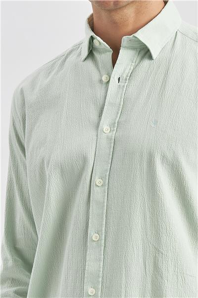 Uzun Kollu Gofreli Biyeli %100 Pamuk Casual Slim Fit Dar Kesim Gömlek 1004240247