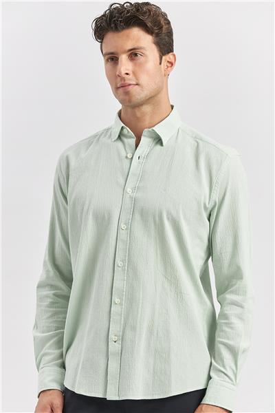 Uzun Kollu Gofreli Biyeli %100 Pamuk Casual Slim Fit Dar Kesim Gömlek 1004240247