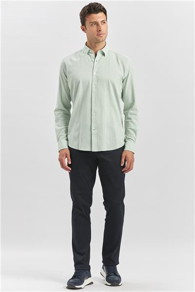 Uzun Kollu Gofreli Biyeli %100 Pamuk Casual Slim Fit Dar Kesim Gömlek 1004240247