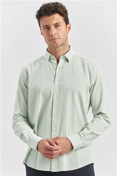 Uzun Kollu Gofreli Biyeli %100 Pamuk Casual Slim Fit Dar Kesim Gömlek 1004240247