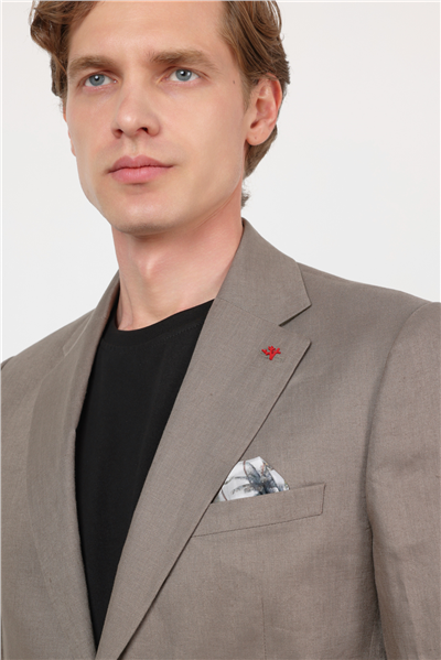 Açık Yeşil Düz Desen Keten Mono Yaka 6 Drop Slim Fit %100 Keten Takım Elbise 1001260164