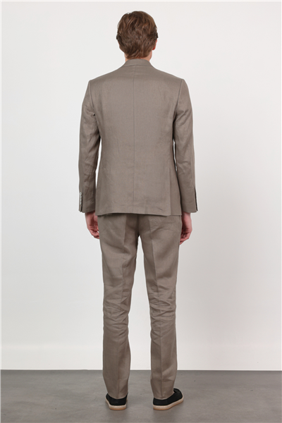 Açık Yeşil Düz Desen Keten Mono Yaka 6 Drop Slim Fit %100 Keten Takım Elbise 1001260164