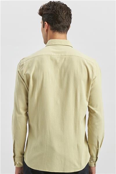 Açık Yeşil Uzun Kollu Gofreli Biyeli %100 Pamuk Casual Slim Fit Dar Kesim Gömlek 1004240247