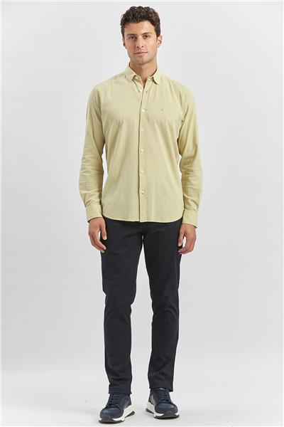 Açık Yeşil Uzun Kollu Gofreli Biyeli %100 Pamuk Casual Slim Fit Dar Kesim Gömlek 1004240247