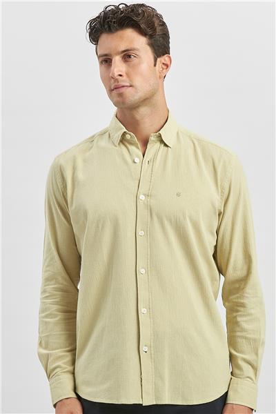 Açık Yeşil Uzun Kollu Gofreli Biyeli %100 Pamuk Casual Slim Fit Dar Kesim Gömlek 1004240247