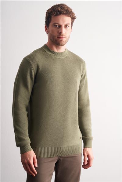 Açık Yeşil Yarım Balıkçı Yaka Uzun Kol Cepsiz Comfort Fit Casual Pamuklu Triko Kazak 1012255203