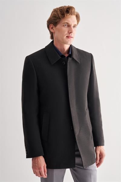 Antrasit Kaşe Bebe Yaka Kapitoneli Astar Comfort Fit Rahat Kesim Klasik Kaban 1008245261