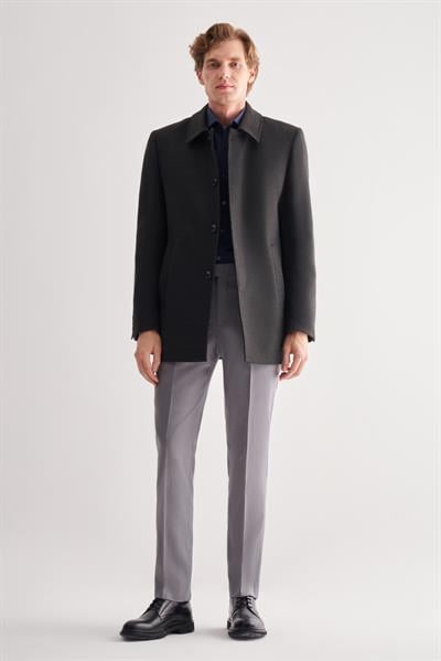 Antrasit Kaşe Bebe Yaka Kapitoneli Astar Comfort Fit Rahat Kesim Klasik Kaban 1008245261