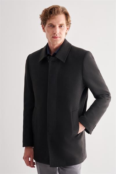 Antrasit Kaşe Bebe Yaka Kapitoneli Astar Comfort Fit Rahat Kesim Klasik Kaban 1008245261