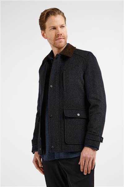 Antrasit Kadife Polo Yaka Düz Yırtmaçsız Tam Astar Slim Fit Casual Mont