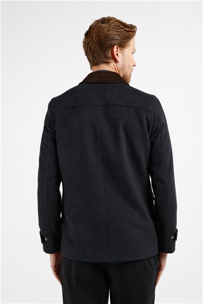 Antrasit Kadife Polo Yaka Düz Yırtmaçsız Tam Astar Slim Fit Casual Mont