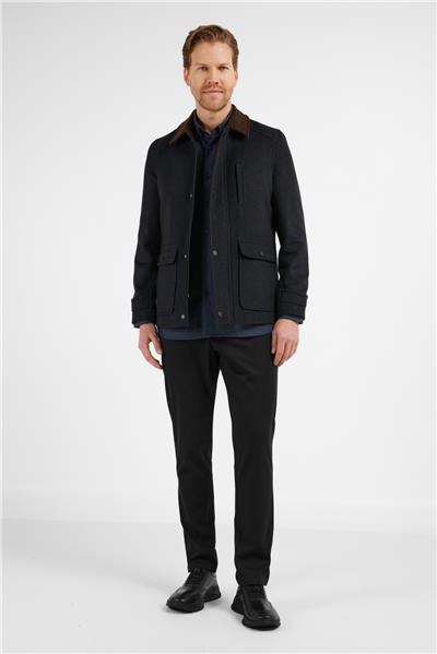 Antrasit Kadife Polo Yaka Düz Yırtmaçsız Tam Astar Slim Fit Casual Mont