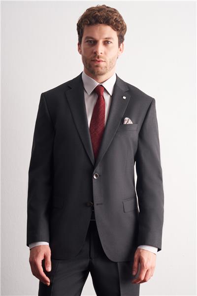 Antrasit Mono Yaka Kendinden Çizgili Desen Esnek 4 Drop Comfort Fit Classic Takım Elbise 1001255159
