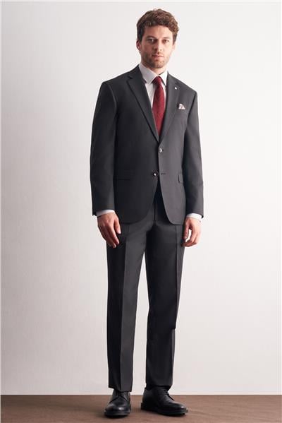 Antrasit Mono Yaka Kendinden Çizgili Desen Esnek 4 Drop Comfort Fit Classic Takım Elbise 1001255159
