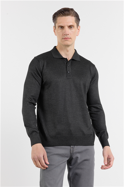 Füme Polo Yaka Cepsiz Comfort Fit Classic  Triko Kazak 1012255155
