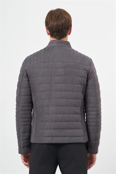 Antrasit Süet Suni Deri Hakim Yaka Düz Yırtmaçsız Tam Astar Slim Fit Casual Deri Mont 1038245150