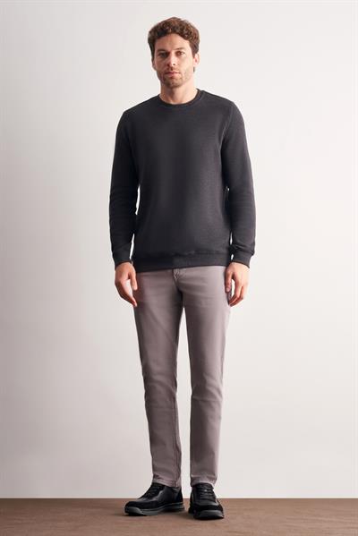 Antrasit Uzun Kol Bisiklet Yaka Düz Pamuklu Comfort Fit Sweatshirt 1013255150