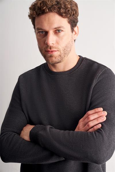 Antrasit Uzun Kol Bisiklet Yaka Düz Pamuklu Comfort Fit Sweatshirt 1013255150